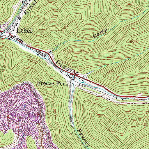 Topographic Map of Freeze Fork, WV