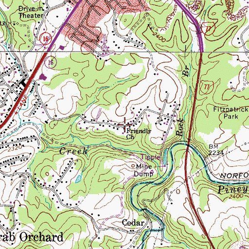 Topographic Map of Friendly Church, WV