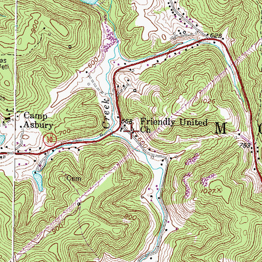 Topographic Map of Friendly United Church, WV
