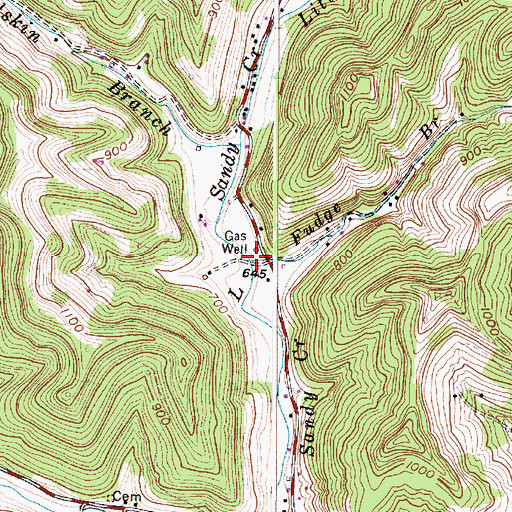 Topographic Map of Fudge Branch, WV
