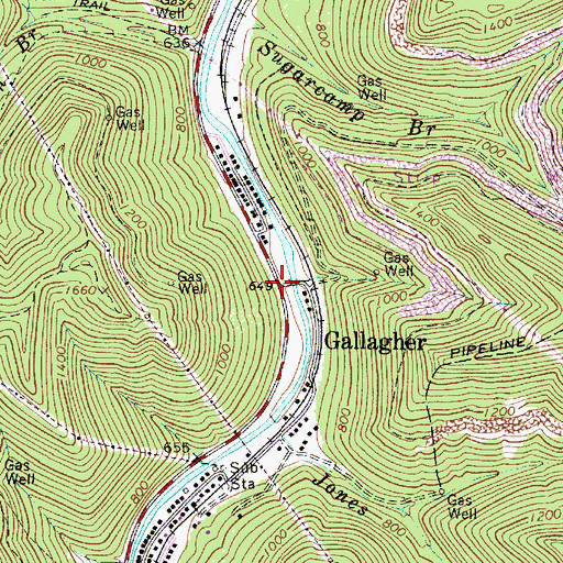 Topographic Map of Gallagher, WV