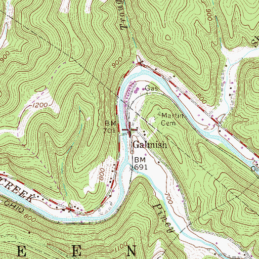 Topographic Map of Galmish, WV