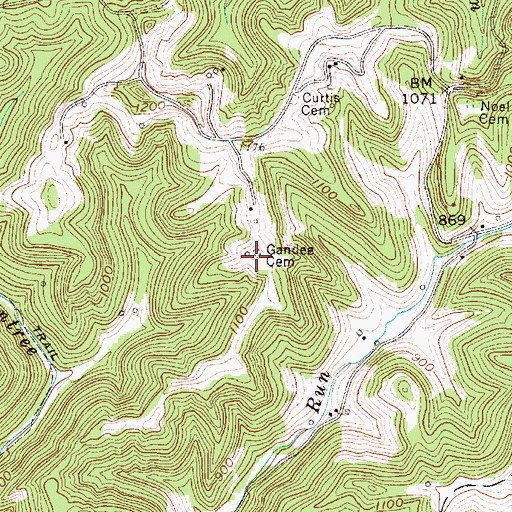 Topographic Map of Gandee Cemetery, WV