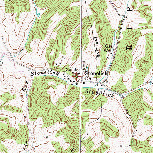 Topographic Map of Gandee Cemetery, WV