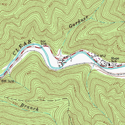 Topographic Map of Gardner Branch, WV