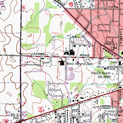 Topographic Map of West Athens School, AL