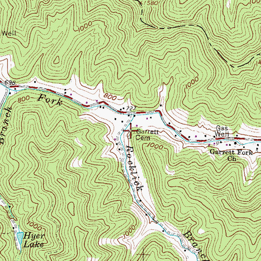 Topographic Map of Garrett Cemetery, WV