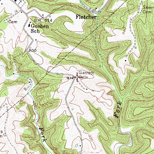 Topographic Map of Garrett Cemetery, WV