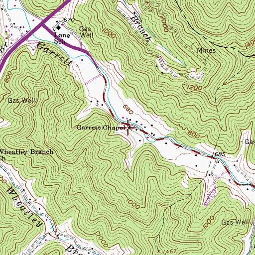 Topographic Map of Garrett Chapel, WV