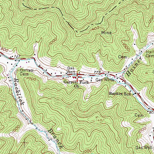 Topographic Map of Garrett Fork Church, WV