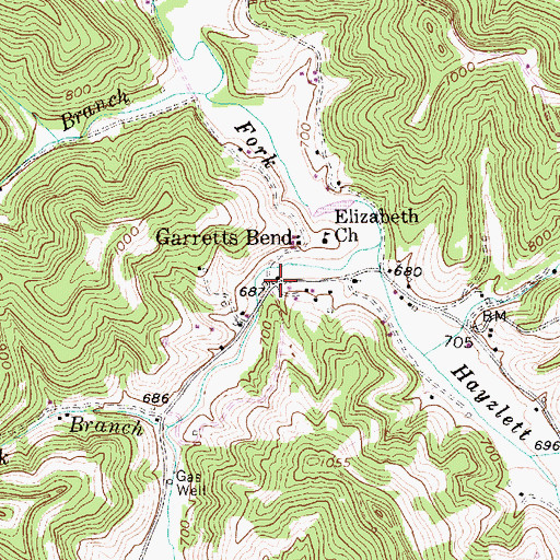 Topographic Map of Garretts Bend, WV