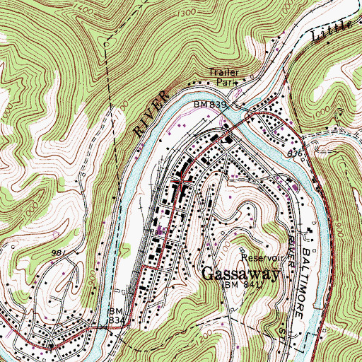 Topographic Map of Gassaway, WV