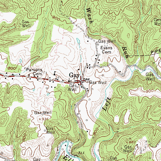 Topographic Map of Gay, WV