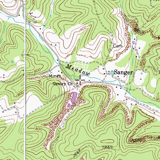 Topographic Map of Gentry Church, WV