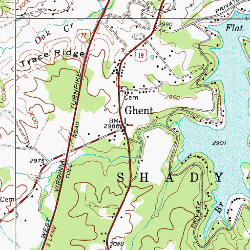Topographic Map of Ghent, WV