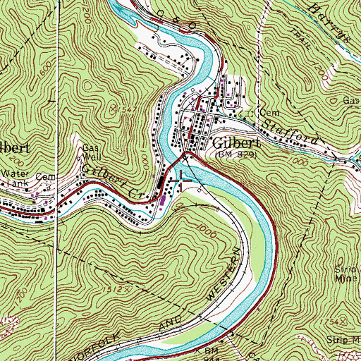 Topographic Map of Gilbert Creek, WV