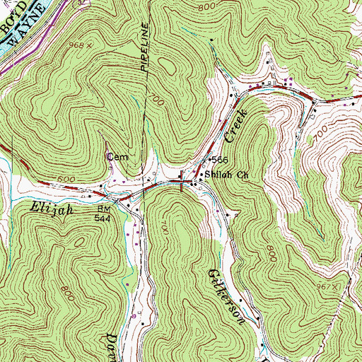 Topographic Map of Gilkerson Branch, WV
