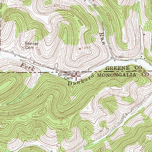 Topographic Map of Gilmore Cemetery, WV