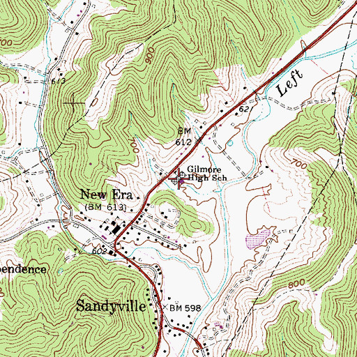 Topographic Map of Gilmore High School (historical), WV