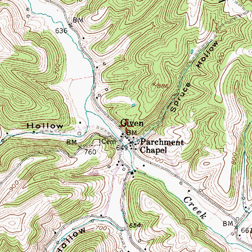 Topographic Map of Given, WV