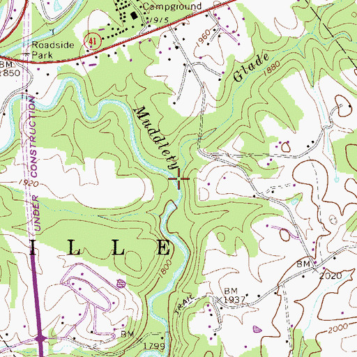 Topographic Map of Glade Creek, WV