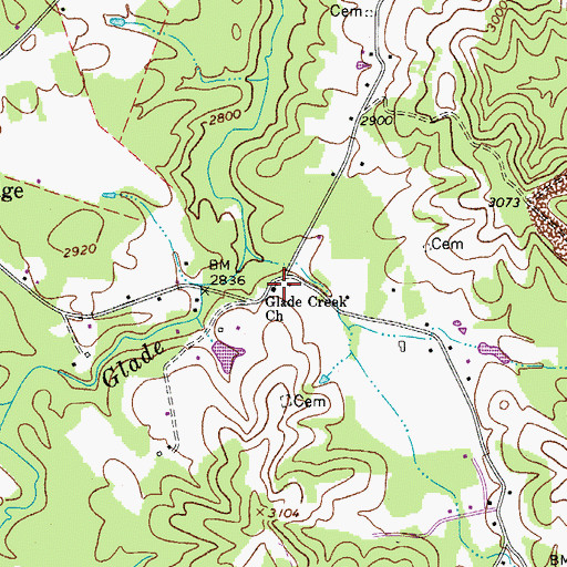 Topographic Map of Glade Creek Church, WV