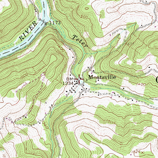 Topographic Map of Glade Run, WV