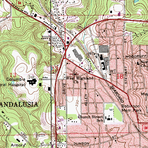 Topographic Map of West Highland Baptist Church, AL