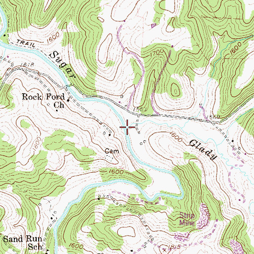 Topographic Map of Glady Creek, WV