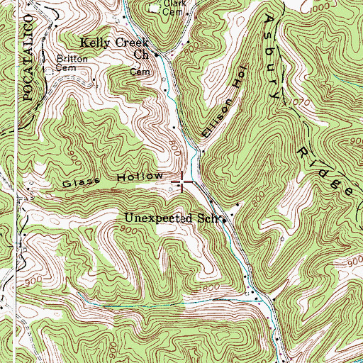 Topographic Map of Glass Hollow, WV
