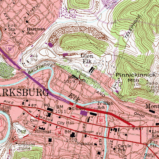 Topographic Map of Glen Elk, WV