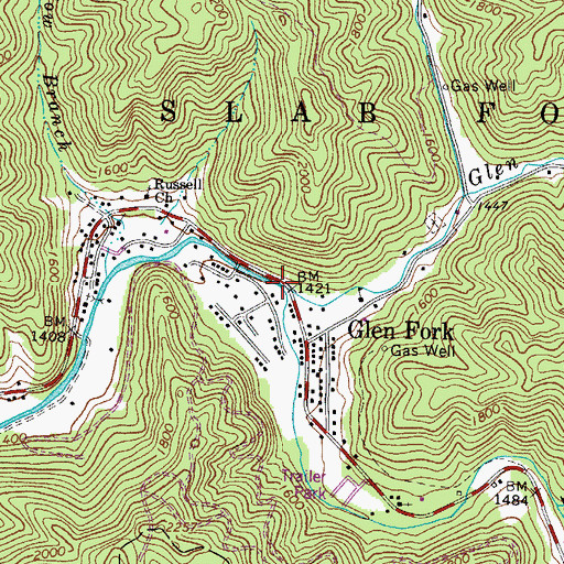 Topographic Map of Glen Fork, WV