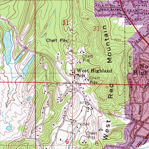 Topographic Map of West Highlands Elementary School, AL