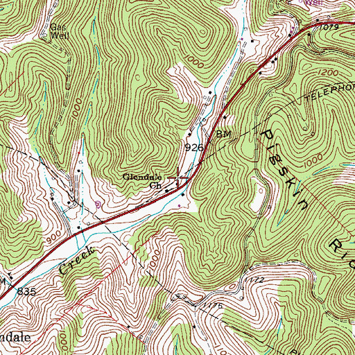 Topographic Map of Glendale Church, WV