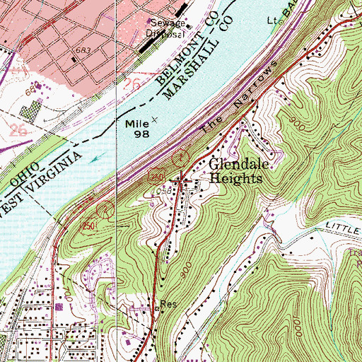 Topographic Map of Glendale Heights, WV
