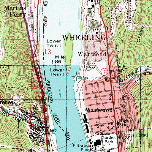 Topographic Map of Glenns Run, WV