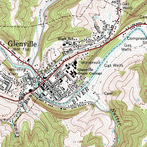 Topographic Map of Glenville State College, WV