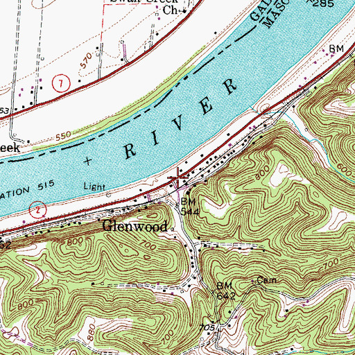 Topographic Map of Glenwood, WV