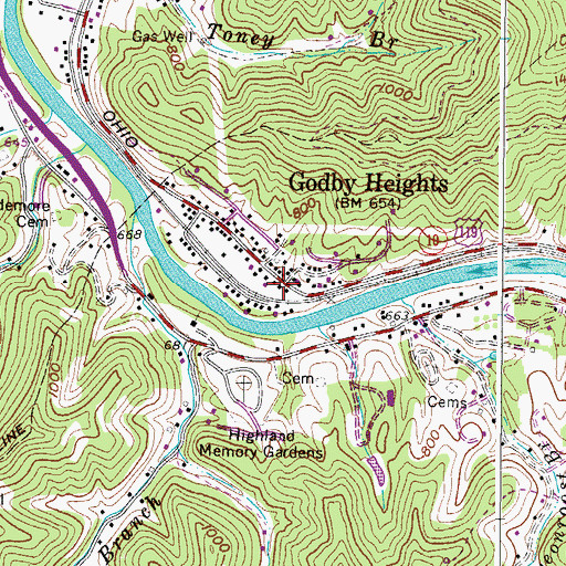 Topographic Map of Godby Heights, WV
