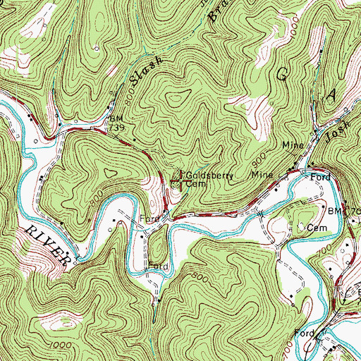 Topographic Map of Goldsberry Cemetery, WV