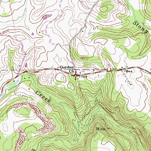 Topographic Map of Gordon Church, WV