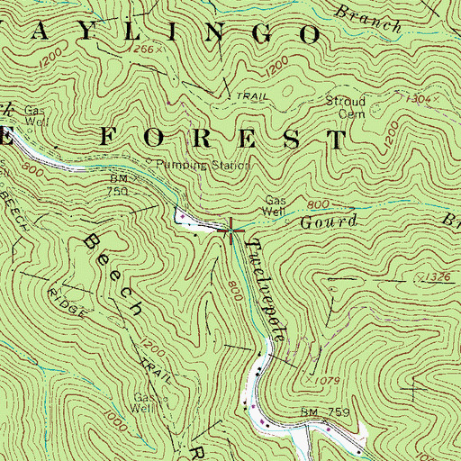 Topographic Map of Gourd Branch, WV