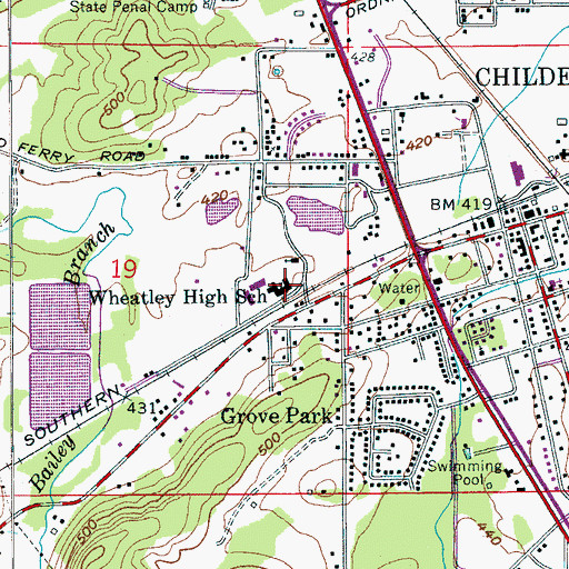 Topographic Map of Wheatley High School, AL
