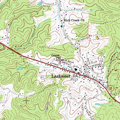 Topographic Map of Grace Church, WV