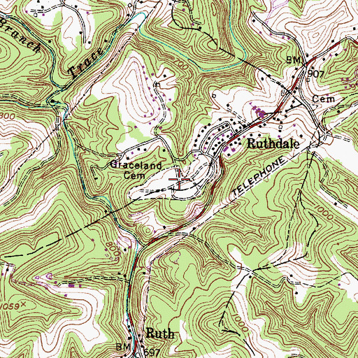 Topographic Map of Graceland Cemetery, WV
