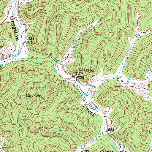 Topographic Map of Gragston Church, WV