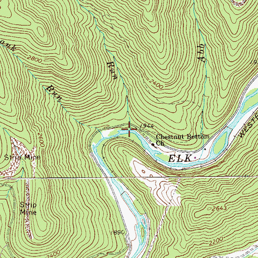 Topographic Map of Grandaddy Run, WV