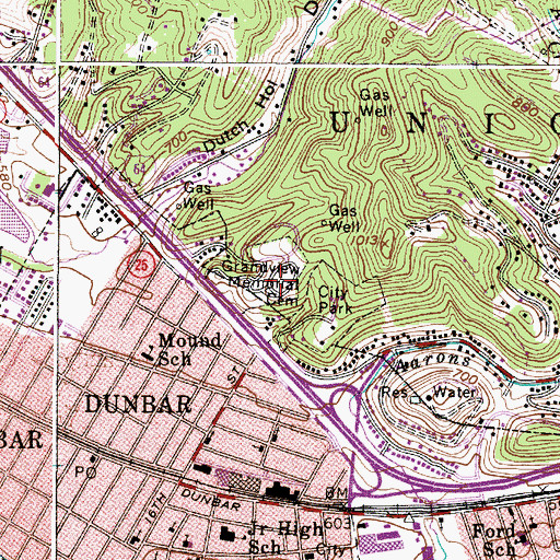 Topographic Map of Grandview Memorial Cemetery, WV