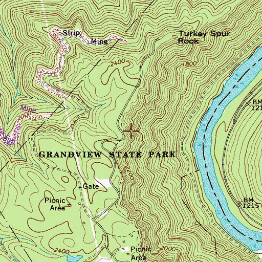 Topographic Map of Grandview State Park (historical), WV