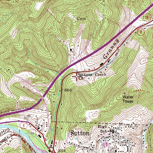 Topographic Map of Granny Creek Church, WV